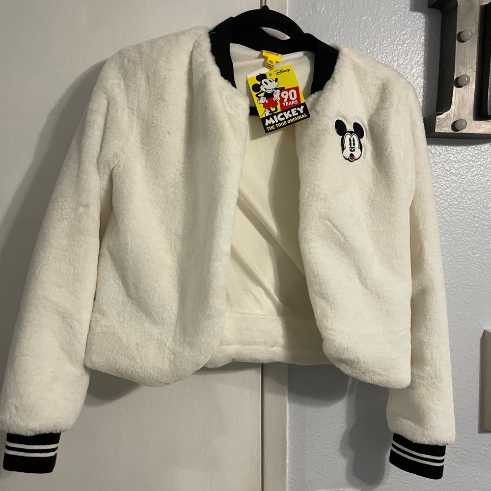 Disney 90 Years of Mickey ladies faux fur jacket NWT